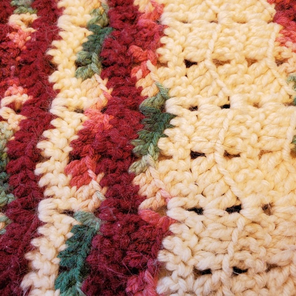 handmade crochet blanket - Cream, Green, and Red - Picture 2 of 3